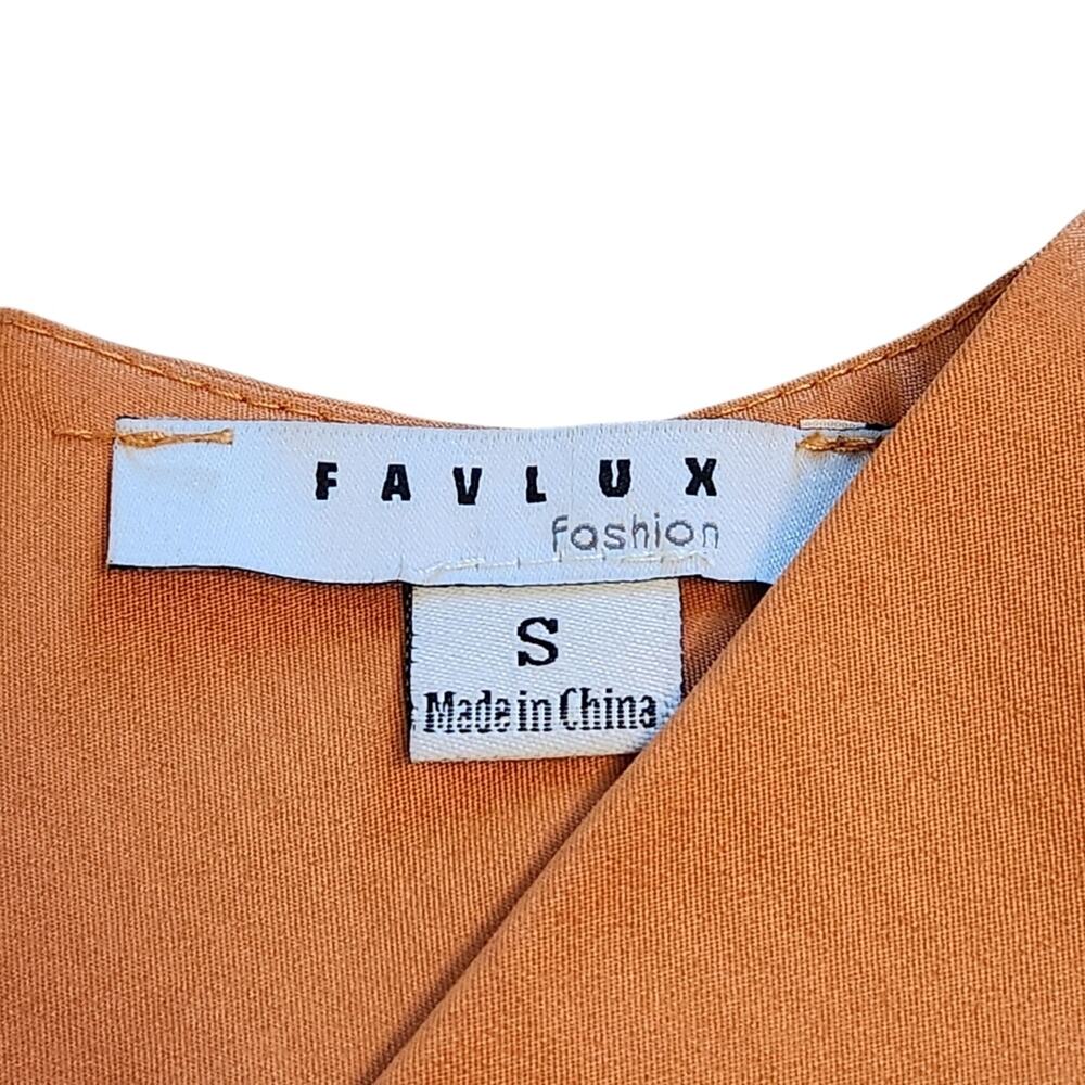 Favlux solid belted faux wrap dress golden yellow size S - Picture 4 of 10